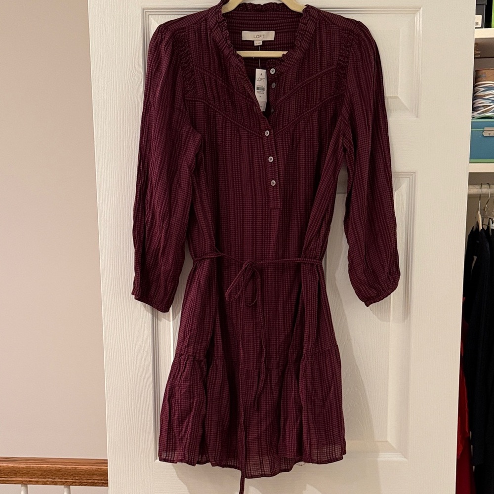 LOFT Deep Burgundy Long Sleeve Dress